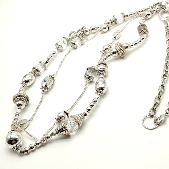 Silver-Tone Double-Strand Beaded Long Chain Necklace 38" - Boho Statement - Picture 10 of 16